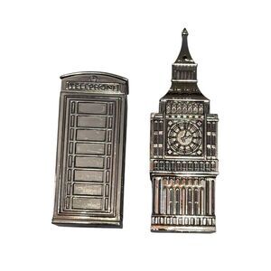 Godinger Vintage Big Ben Phone Box Booth Salt and Pepper Set Silver Tone London